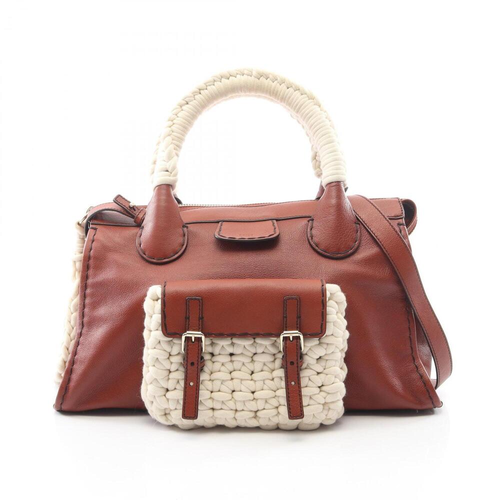 Chloé Chloe Edith 2-way handbag, leather and cotton, women's, brown white.